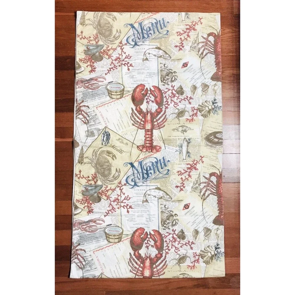 Pottery Barn Lobster Print Menu Seafood Table Runner Beach House Decor 24
